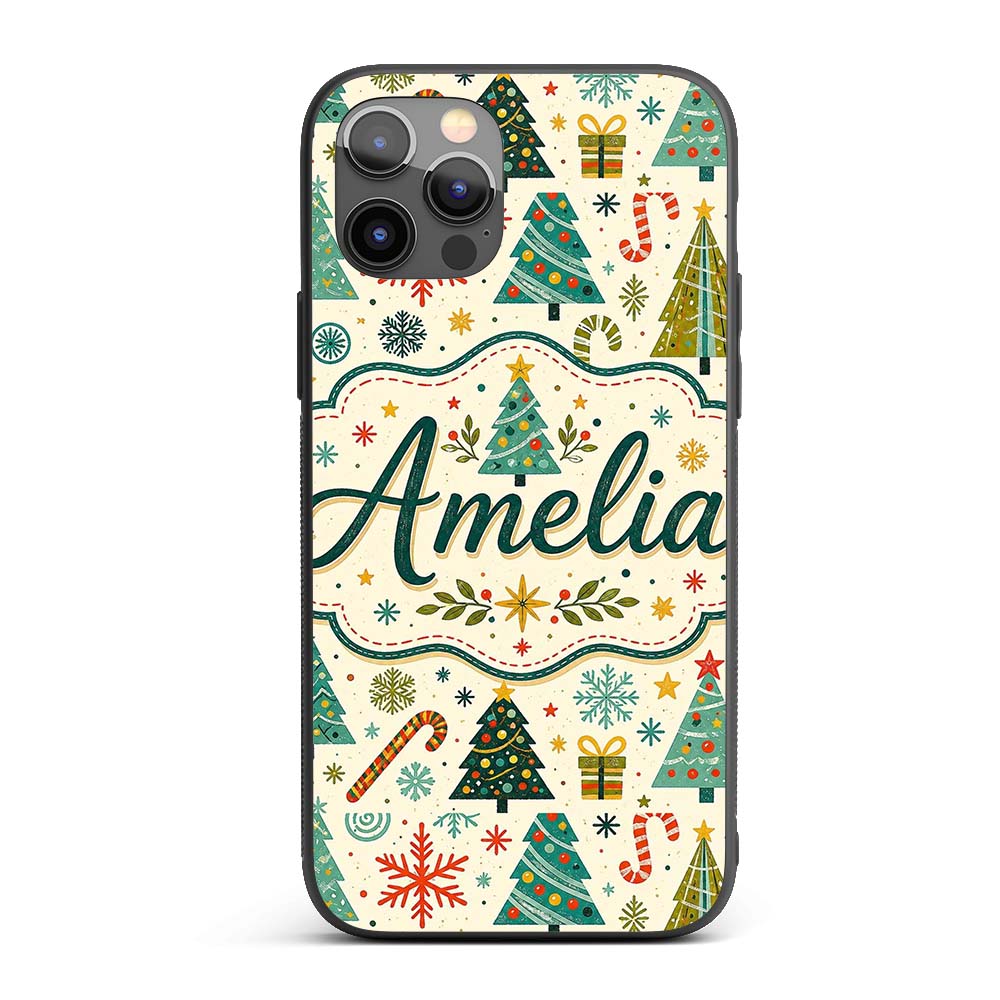 Playful Christmas Trees Candy Canes Snowflakes Custom Name Protective Phone Case Mobile Cover Durable Everyday Smartphone Shock Resistant