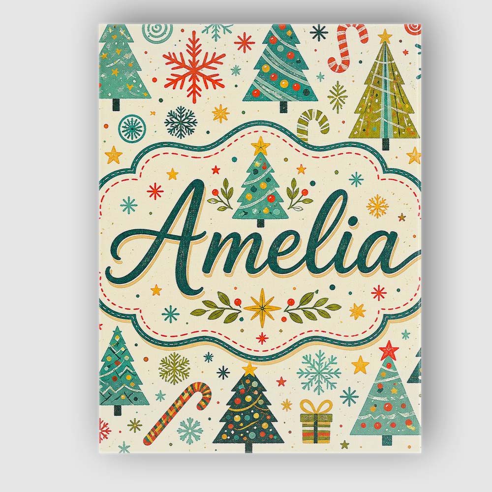 Personalised Name Playful Christmas Trees Custom Unique Gift Idea Elegant Feature Canvas Wall Art Print Decor Picture Ready to Hang