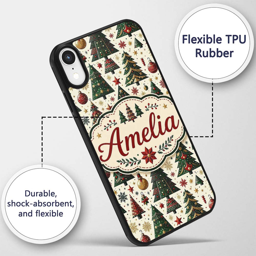 Classic Christmas Trees Ornaments Snowflakes Custom Name Protective Phone Case Mobile Cover Durable Everyday Smartphone Shock Resistant