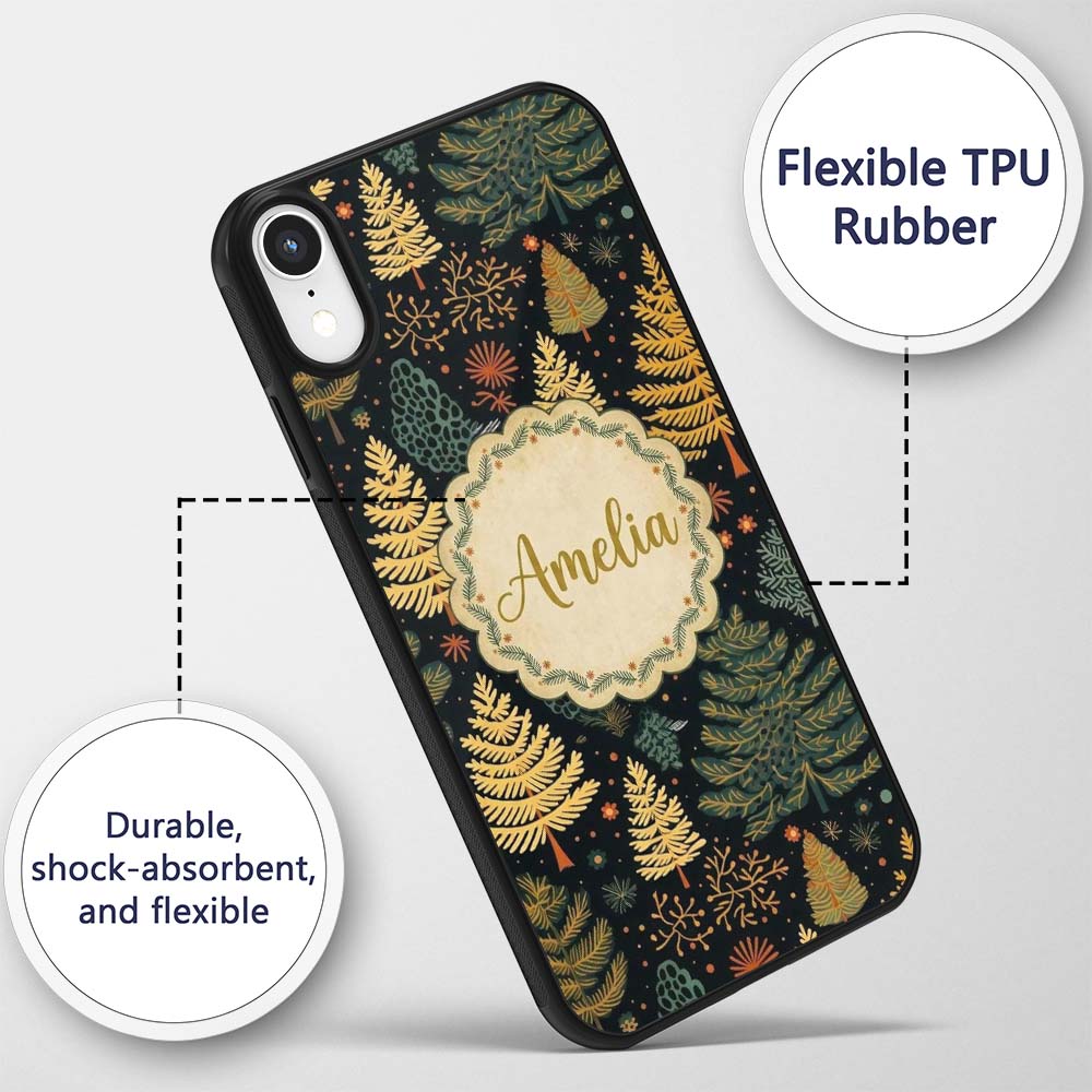 Modern Christmas Trees Golden Printed Design Custom Name Protective Phone Case Mobile Cover Durable Everyday Smartphone Shock Resistant