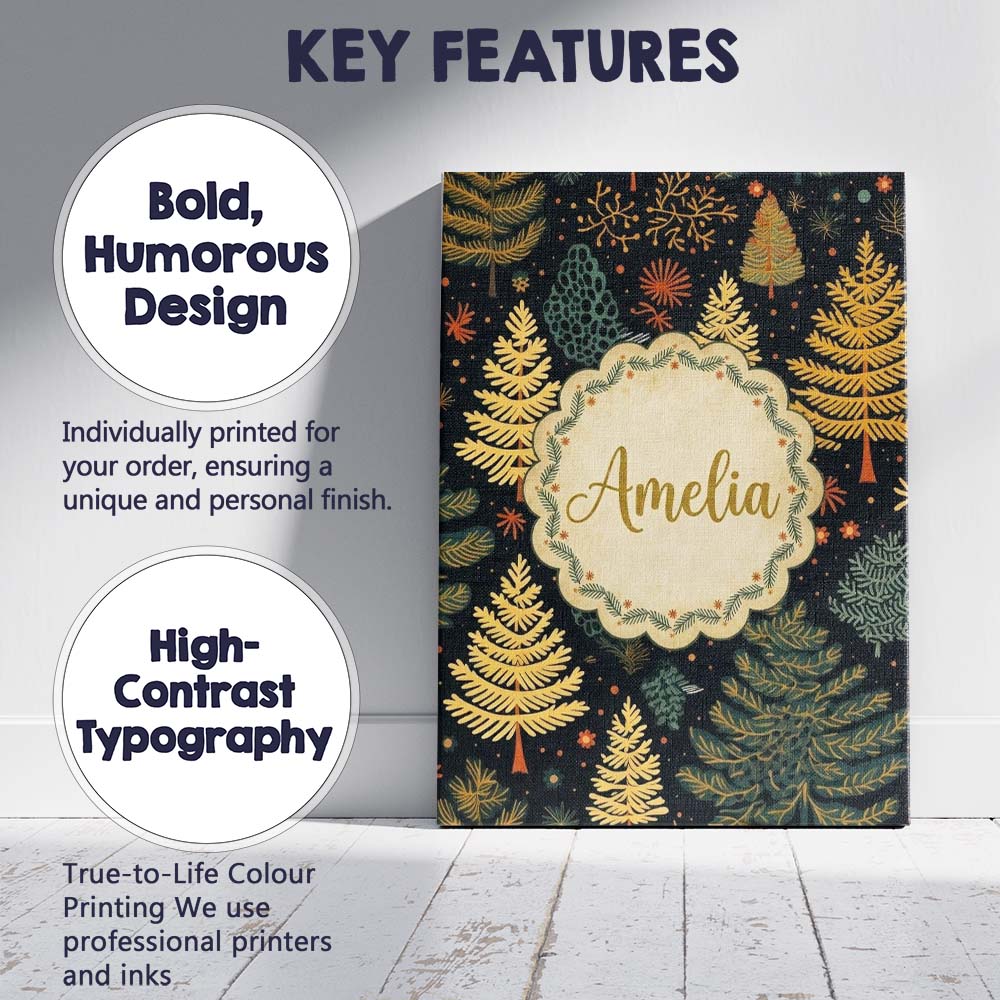 Personalised Name Modern Christmas Trees Custom Unique Gift Idea Elegant Feature Canvas Wall Art Print Decor Picture Ready to Hang