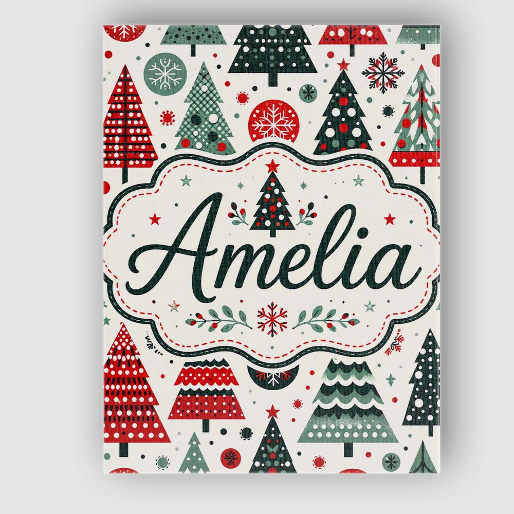 Personalised Name Scandi Christmas Trees Custom Unique Gift Idea Elegant Feature Canvas Wall Art Print Decor Picture Ready to Hang