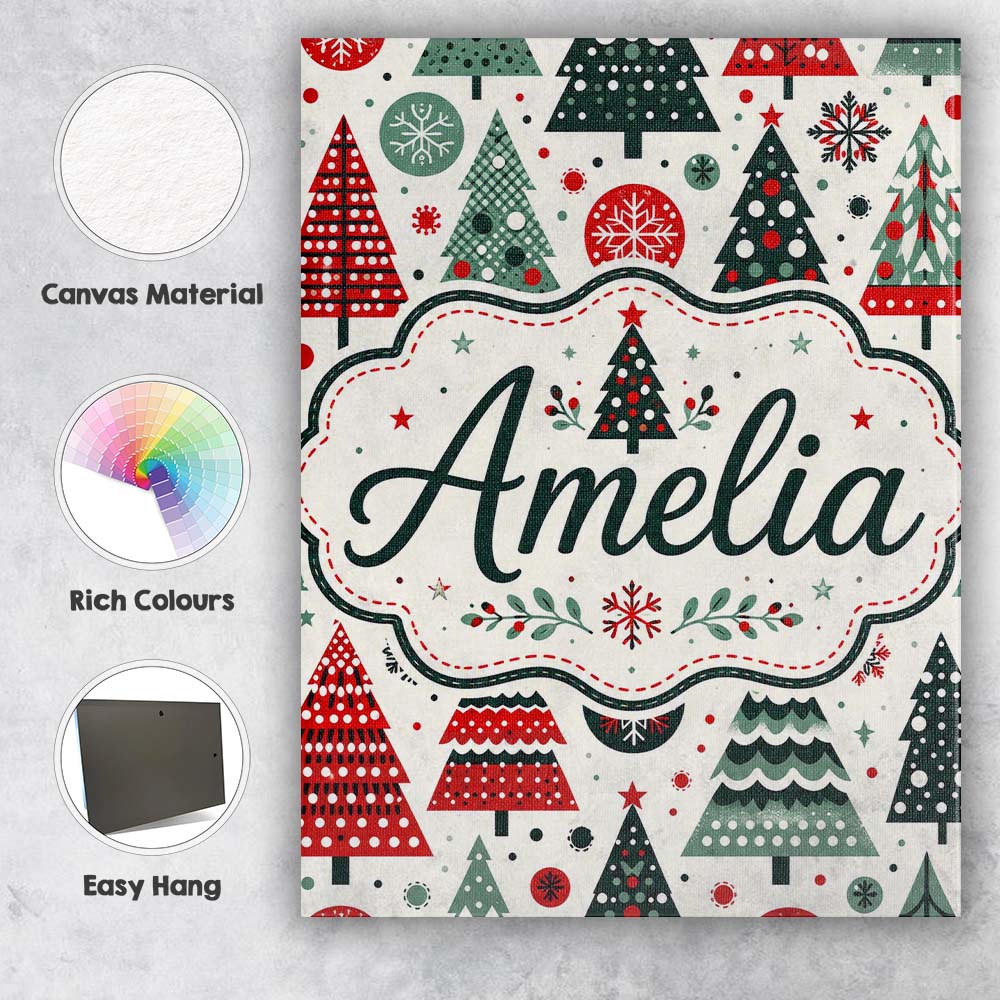 Personalised Name Scandi Christmas Trees Custom Unique Gift Idea Elegant Feature Canvas Wall Art Print Decor Picture Ready to Hang