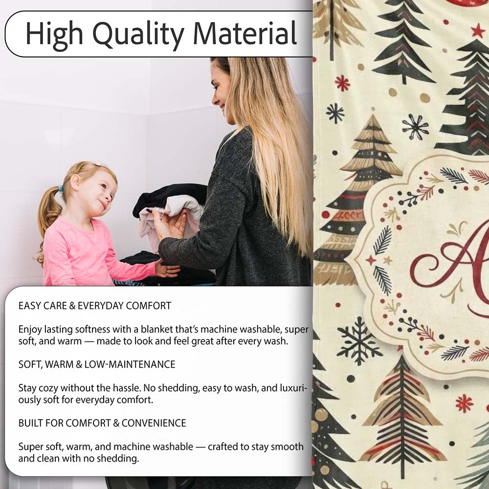 Modern Christmas Trees Minimal Black Gold Red Holiday Seamless Personalised Custom Name Super Soft Fleece Blanket Bed Sofa Throw