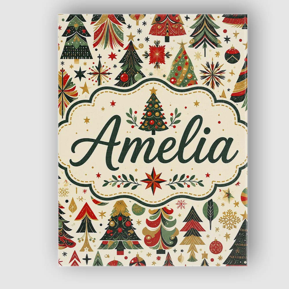 Personalised Name Ornate Christmas Trees Custom Unique Gift Idea Elegant Feature Canvas Wall Art Print Decor Picture Ready to Hang
