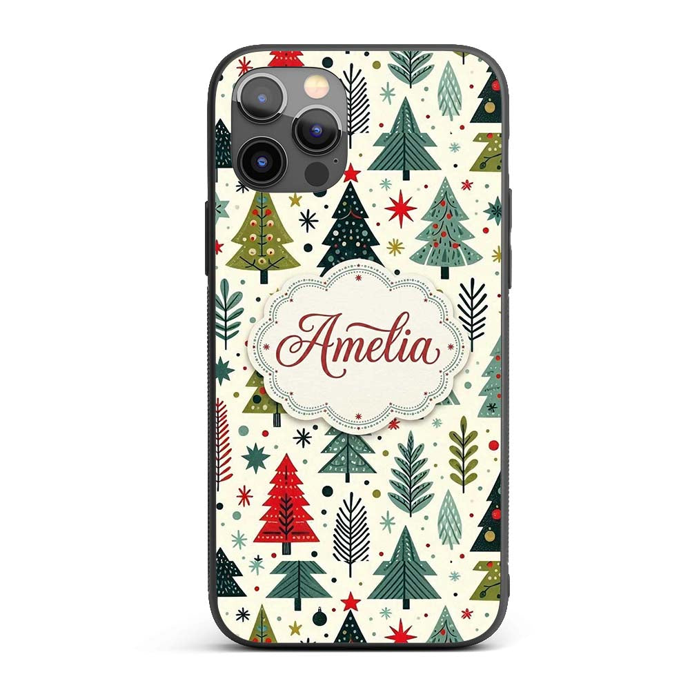 Scandi Christmas Trees Geometric Printed Design Custom Name Protective Phone Case Mobile Cover Durable Everyday Smartphone Shock Resistant
