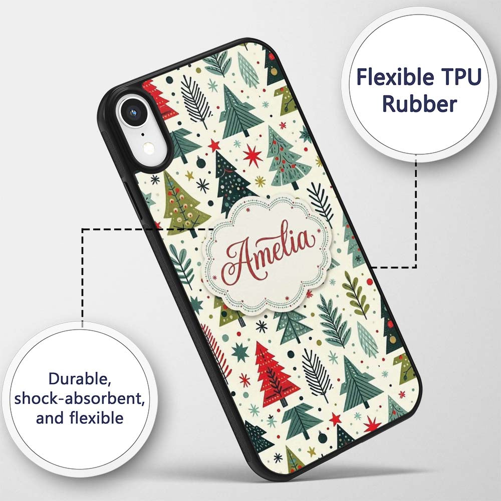 Scandi Christmas Trees Geometric Printed Design Custom Name Protective Phone Case Mobile Cover Durable Everyday Smartphone Shock Resistant