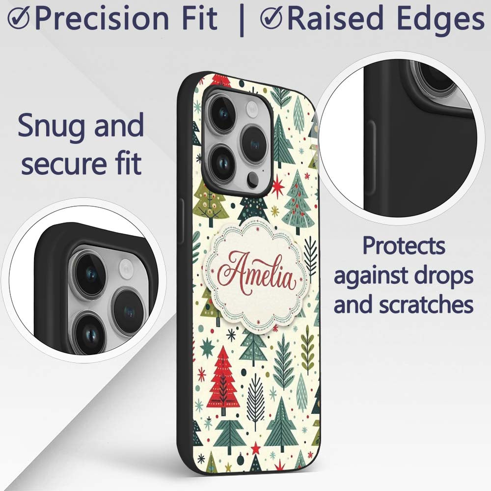 Scandi Christmas Trees Geometric Printed Design Custom Name Protective Phone Case Mobile Cover Durable Everyday Smartphone Shock Resistant