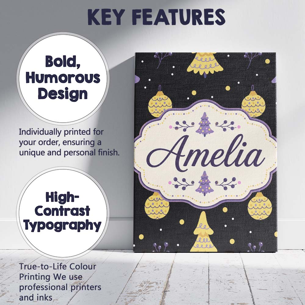 Personalised Name Minimal Christmas Tree Custom Unique Gift Idea Elegant Feature Canvas Wall Art Print Decor Picture Ready to Hang