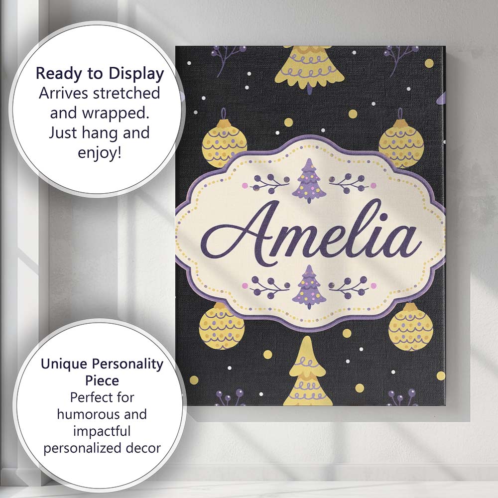 Personalised Name Minimal Christmas Tree Custom Unique Gift Idea Elegant Feature Canvas Wall Art Print Decor Picture Ready to Hang