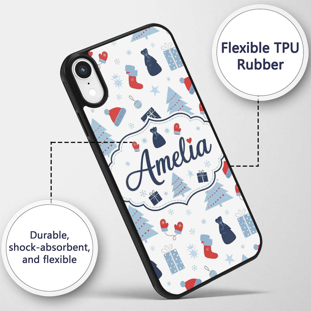 Winter Christmas Trees Gifts Mittens Seamless Custom Name Protective Phone Case Mobile Cover Durable Everyday Smartphone Shock Resistant