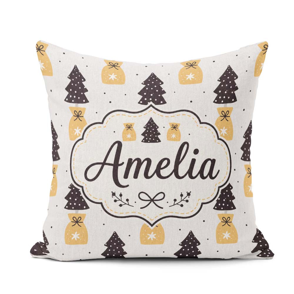 Custom Name Scandi Christmas Trees Bags Neutral Festive Seamless Square Filled Cushion Throw Pillow Sofa Bed Home Decor Zip Washable UK Made