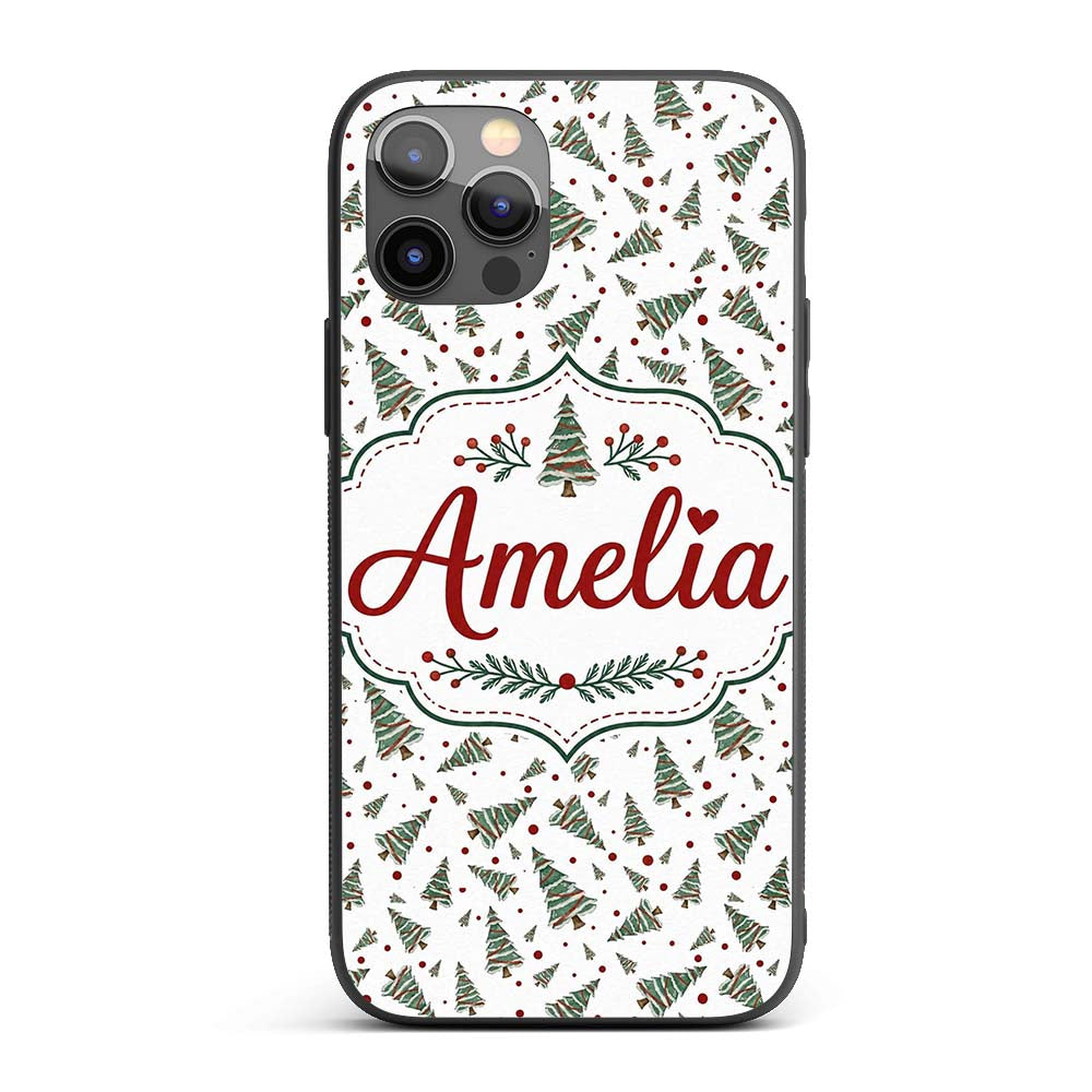 Watercolor Christmas Trees Red Printed Design Custom Name Protective Phone Case Mobile Cover Durable Everyday Smartphone Shock Resistant