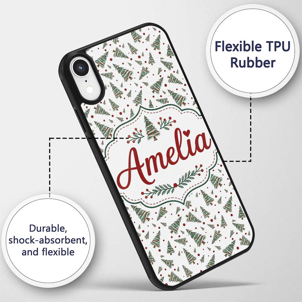 Watercolor Christmas Trees Red Printed Design Custom Name Protective Phone Case Mobile Cover Durable Everyday Smartphone Shock Resistant