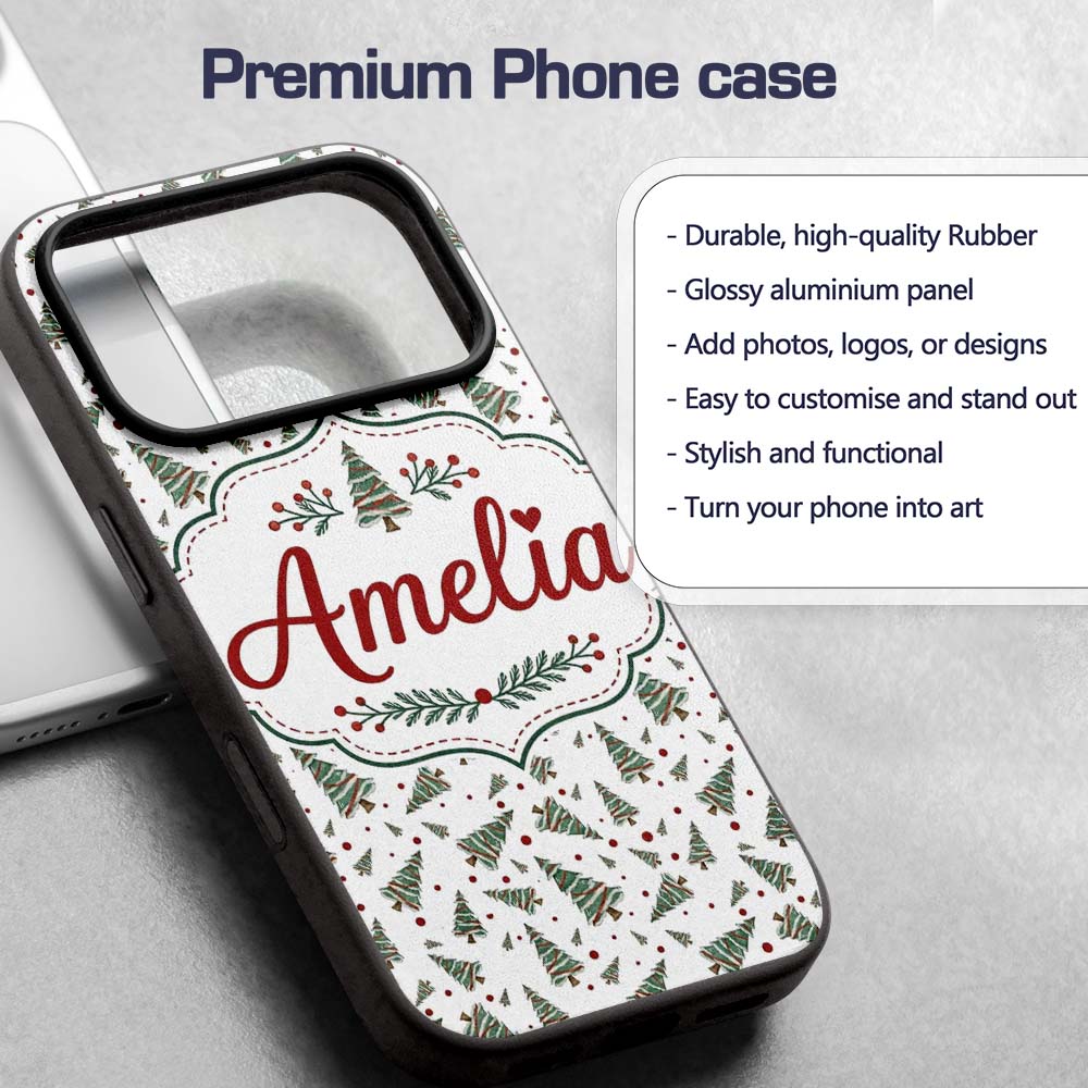 Watercolor Christmas Trees Red Printed Design Custom Name Protective Phone Case Mobile Cover Durable Everyday Smartphone Shock Resistant