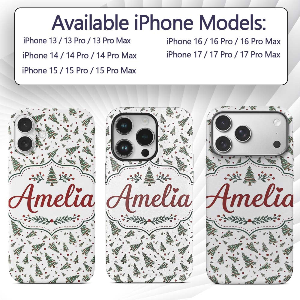 Watercolor Christmas Trees Red Printed Design Custom Name Protective Phone Case Mobile Cover Durable Everyday Smartphone Shock Resistant