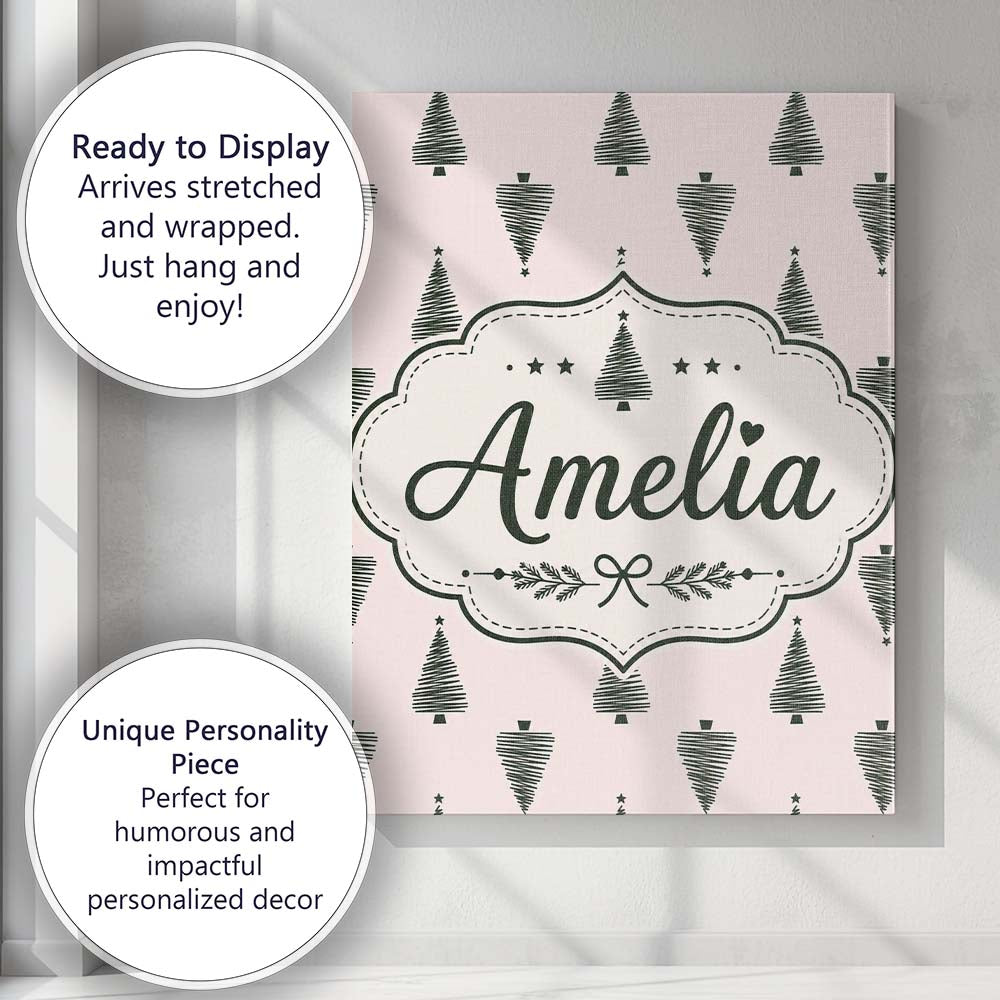 Personalised Name Minimal Line Christmas Custom Unique Gift Idea Elegant Feature Canvas Wall Art Print Decor Picture Ready to Hang