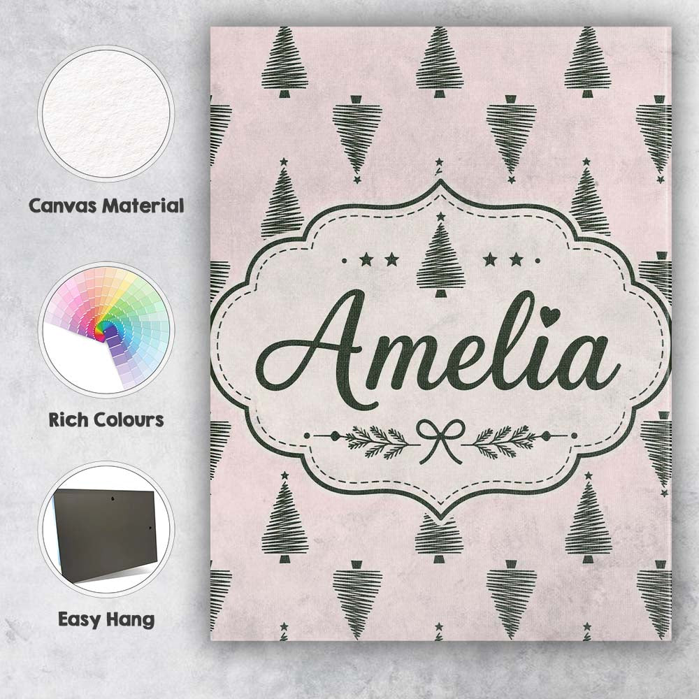 Personalised Name Minimal Line Christmas Custom Unique Gift Idea Elegant Feature Canvas Wall Art Print Decor Picture Ready to Hang