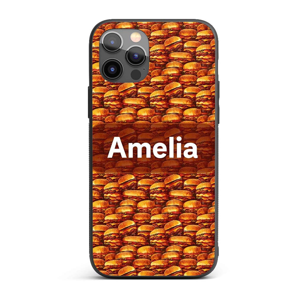 Dense Burger Stack Seamless Pattern Fast Food Custom Name Protective Phone Case Mobile Cover Durable Everyday Smartphone Shock Resistant