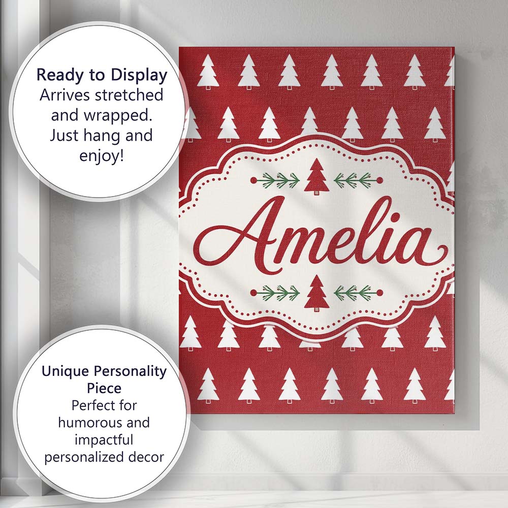 Personalised Name Simple White Christmas Custom Unique Gift Idea Elegant Feature Canvas Wall Art Print Decor Picture Ready to Hang