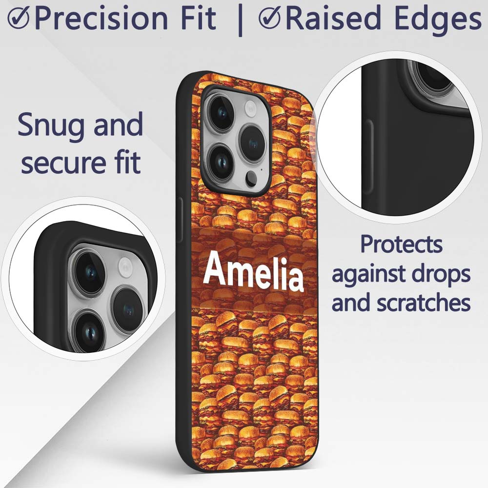 Dense Burger Stack Seamless Pattern Fast Food Custom Name Protective Phone Case Mobile Cover Durable Everyday Smartphone Shock Resistant