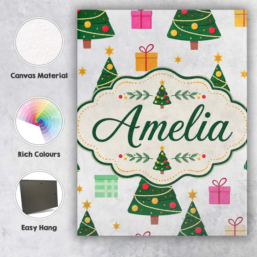 Personalised Name Festive Christmas Trees Custom Unique Gift Idea Elegant Feature Canvas Wall Art Print Decor Picture Ready to Hang