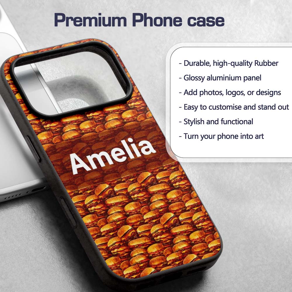 Dense Burger Stack Seamless Pattern Fast Food Custom Name Protective Phone Case Mobile Cover Durable Everyday Smartphone Shock Resistant