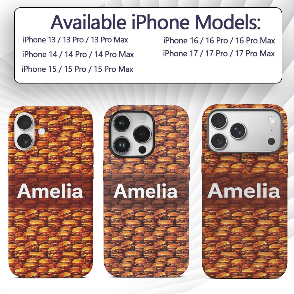 Dense Burger Stack Seamless Pattern Fast Food Custom Name Protective Phone Case Mobile Cover Durable Everyday Smartphone Shock Resistant