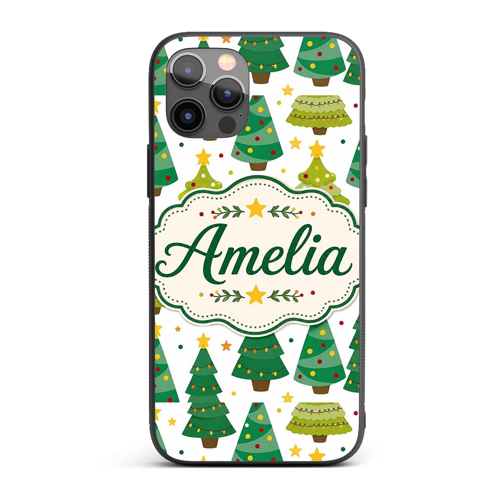 Cute Mixed Christmas Trees Decorative Design Custom Name Protective Phone Case Mobile Cover Durable Everyday Smartphone Shock Resistant