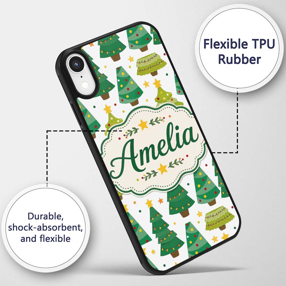 Cute Mixed Christmas Trees Decorative Design Custom Name Protective Phone Case Mobile Cover Durable Everyday Smartphone Shock Resistant