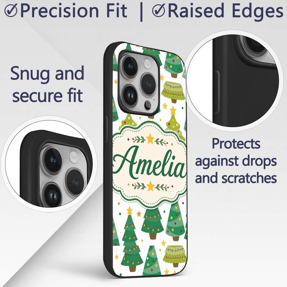 Cute Mixed Christmas Trees Decorative Design Custom Name Protective Phone Case Mobile Cover Durable Everyday Smartphone Shock Resistant