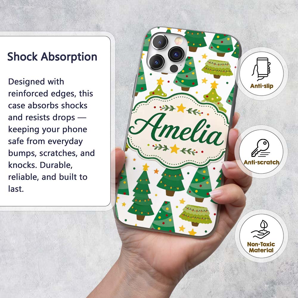 Cute Mixed Christmas Trees Decorative Design Custom Name Protective Phone Case Mobile Cover Durable Everyday Smartphone Shock Resistant