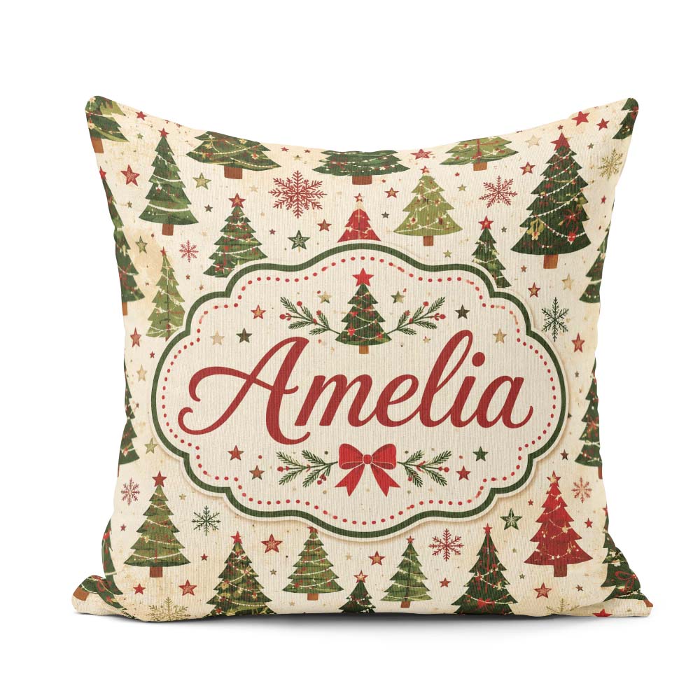 Custom Name Rustic Christmas Trees Stars Holiday Winter Seamless Square Filled Cushion Throw Pillow Sofa Bed Home Decor Zip Washable UK Made