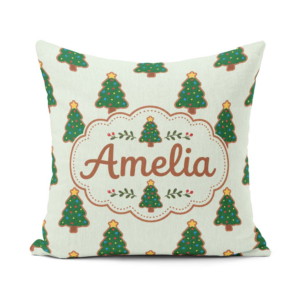 Custom Name Christmas Tree Cookies with Colorful Lights Seamless Square Filled Cushion Throw Pillow Sofa Bed Home Decor Zip Washable UK Made