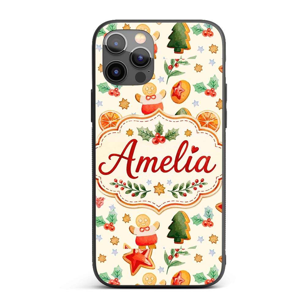 Festive Christmas Cookies Gingerbread Orange Custom Name Protective Phone Case Mobile Cover Durable Everyday Smartphone Shock Resistant