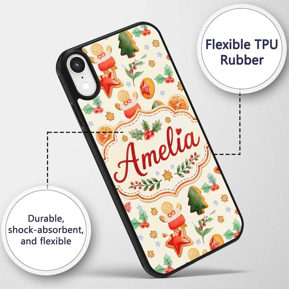 Festive Christmas Cookies Gingerbread Orange Custom Name Protective Phone Case Mobile Cover Durable Everyday Smartphone Shock Resistant