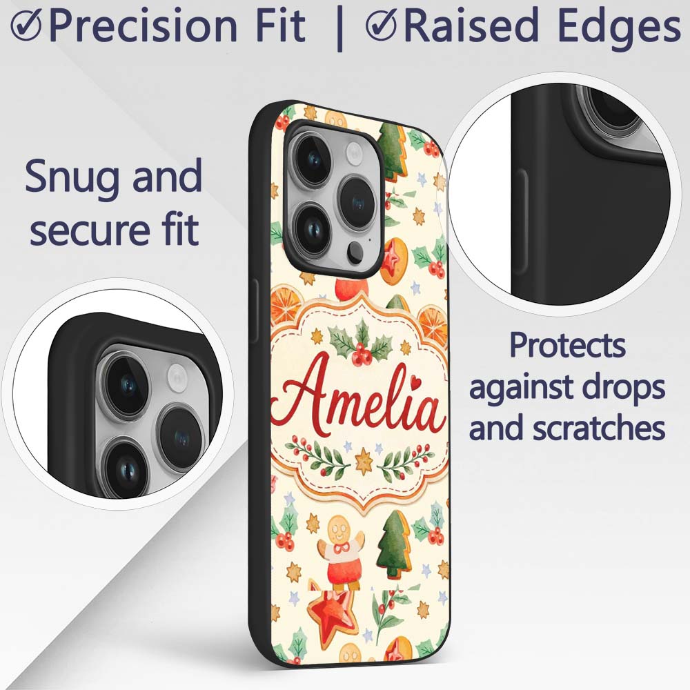 Festive Christmas Cookies Gingerbread Orange Custom Name Protective Phone Case Mobile Cover Durable Everyday Smartphone Shock Resistant