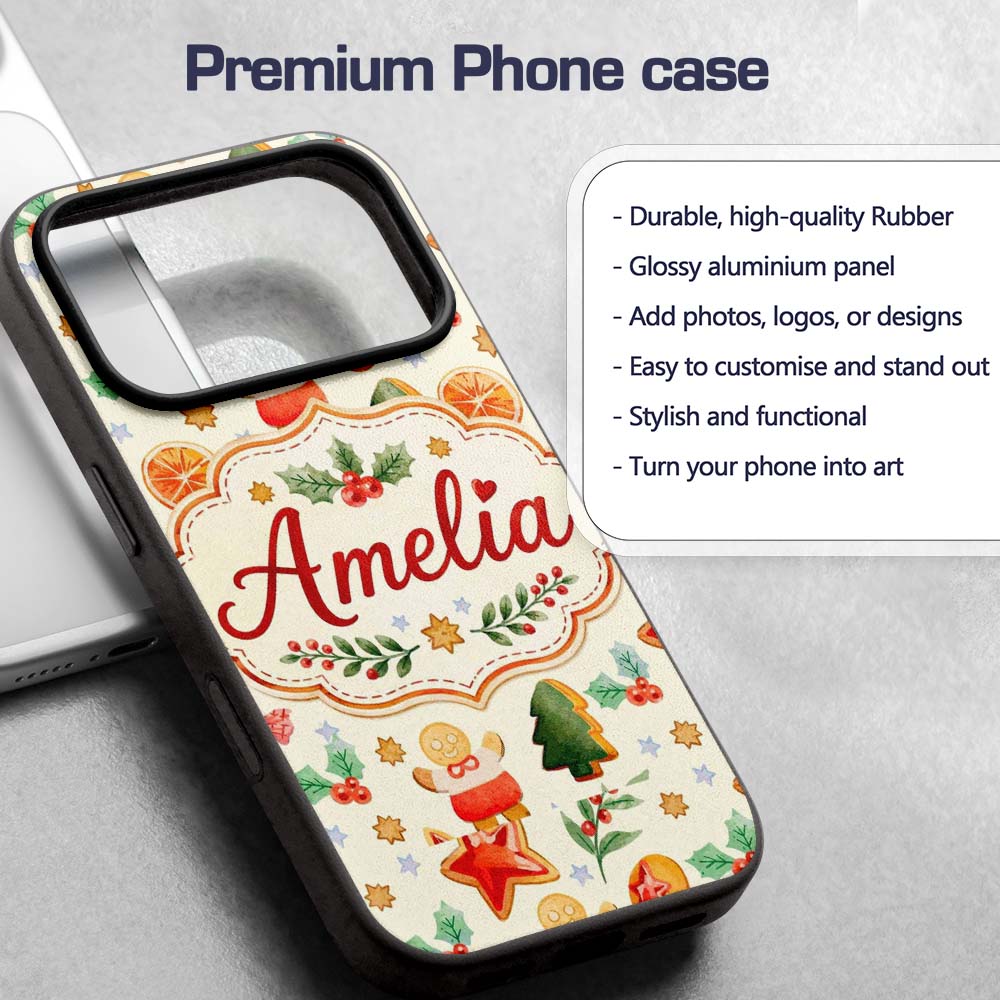 Festive Christmas Cookies Gingerbread Orange Custom Name Protective Phone Case Mobile Cover Durable Everyday Smartphone Shock Resistant