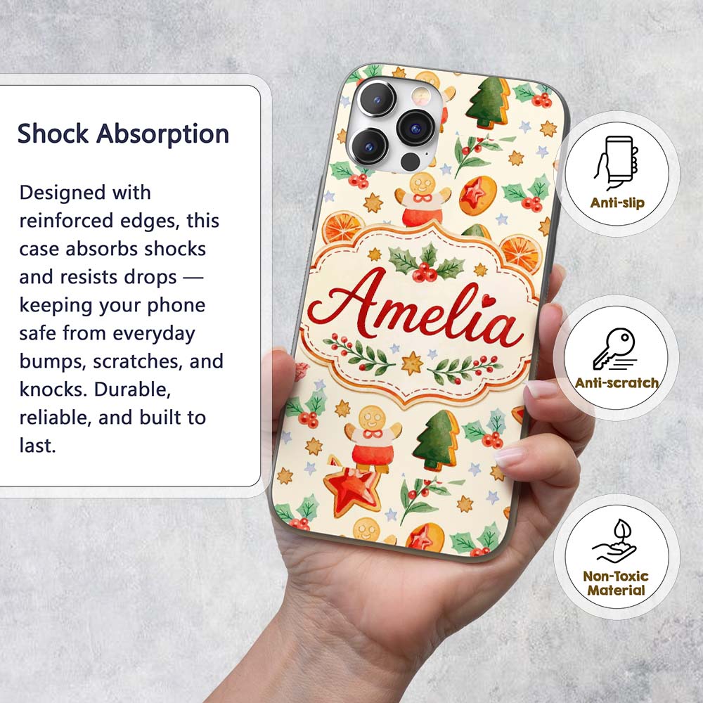 Festive Christmas Cookies Gingerbread Orange Custom Name Protective Phone Case Mobile Cover Durable Everyday Smartphone Shock Resistant