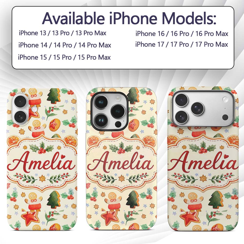 Festive Christmas Cookies Gingerbread Orange Custom Name Protective Phone Case Mobile Cover Durable Everyday Smartphone Shock Resistant