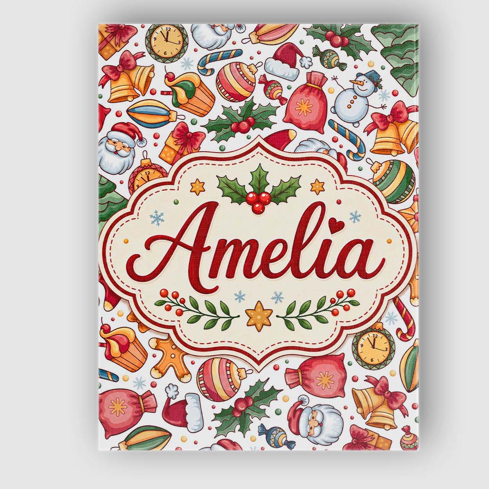 Personalised Name Cute Christmas Santa Custom Modern Room Accent Elegant Feature Canvas Wall Art Print Decor Picture Ready to Hang