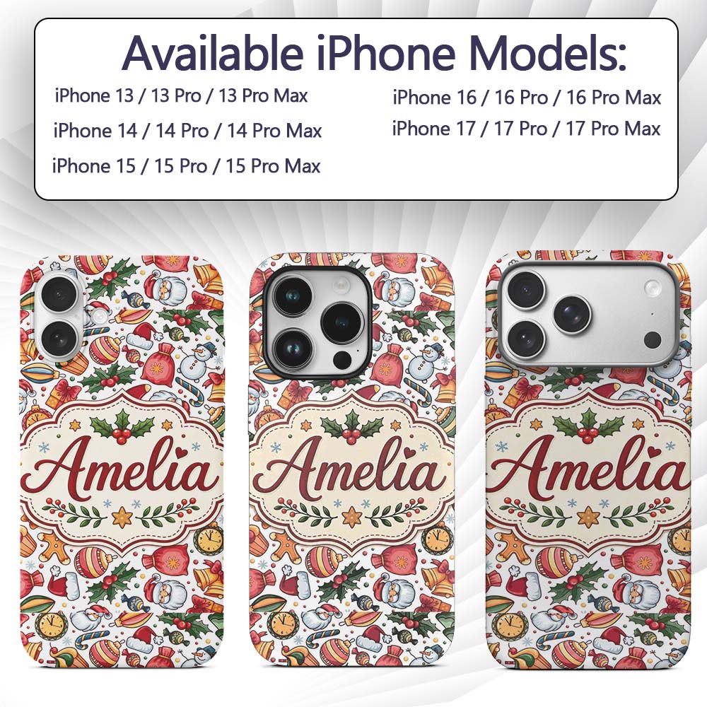Cute Christmas Santa Gifts Snowman Candy Seamless Custom Name Protective Phone Case Mobile Cover Durable Everyday Smartphone Shock Resistant