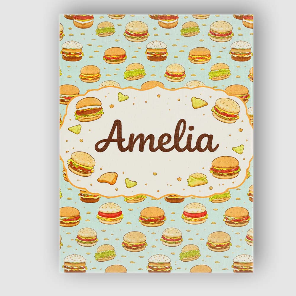 Personalised Name Cute Burger Seamless Pattern Mint Background Fast Custom Canvas Wall Art Print Decor Picture Ready to Hang