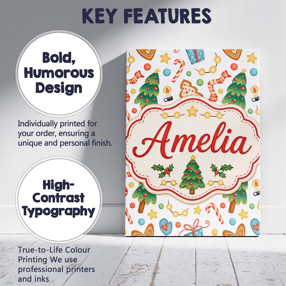 Personalised Name Cute Christmas Cookies Custom Unique Gift Idea Elegant Feature Canvas Wall Art Print Decor Picture Ready to Hang