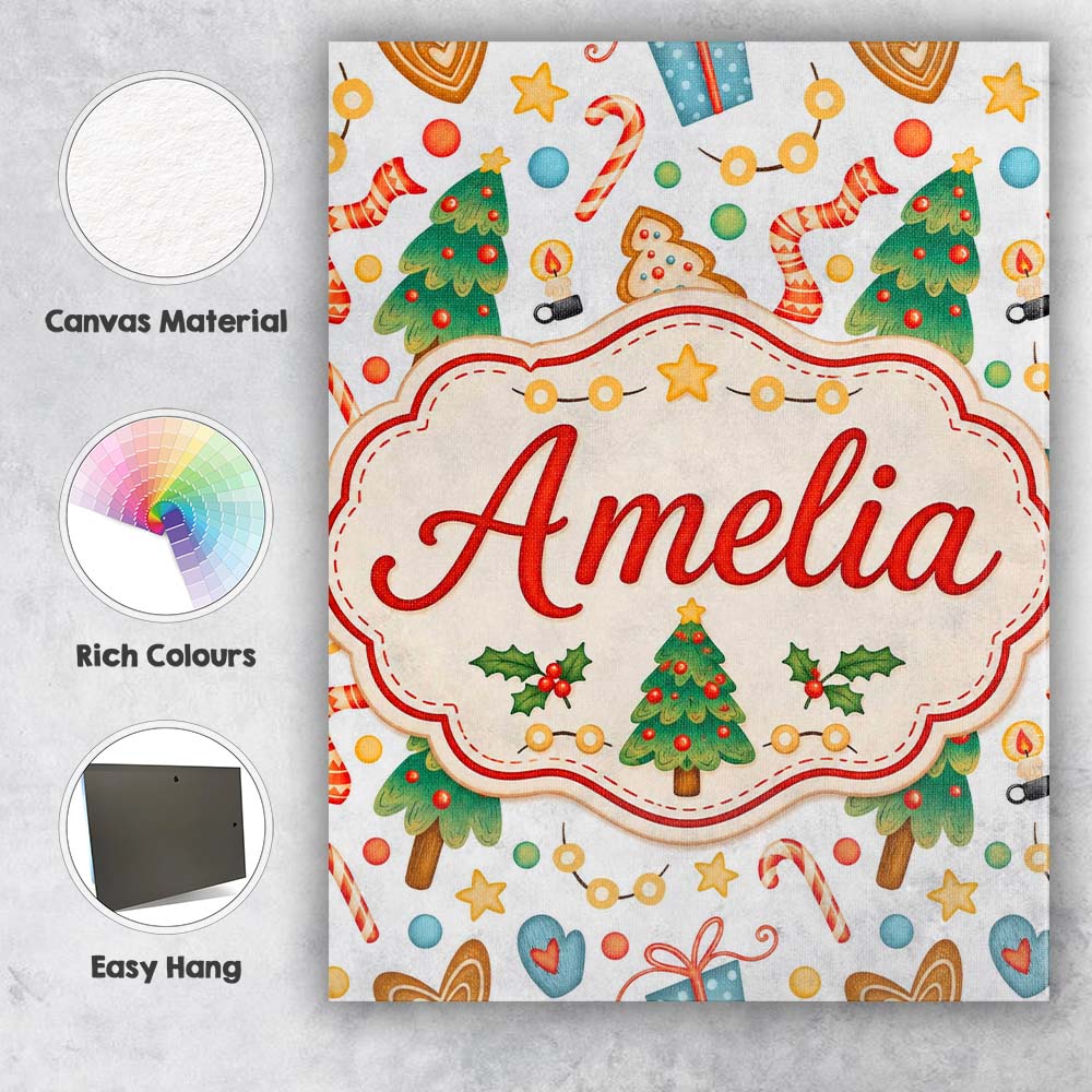 Personalised Name Cute Christmas Cookies Custom Unique Gift Idea Elegant Feature Canvas Wall Art Print Decor Picture Ready to Hang