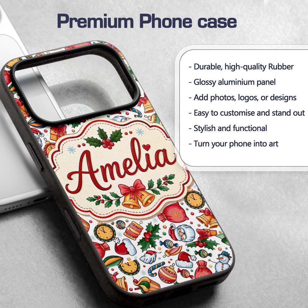 Cute Christmas Santa Gifts Candy Snowman Seamless Custom Name Protective Phone Case Mobile Cover Durable Everyday Smartphone Shock Resistant
