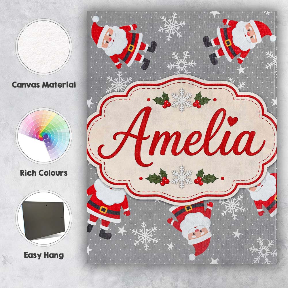 Personalised Name Cute Santa Claus Snowflakes Custom Unique Gift Idea Modern Room Accent Canvas Wall Art Print Decor Picture Ready to Hang