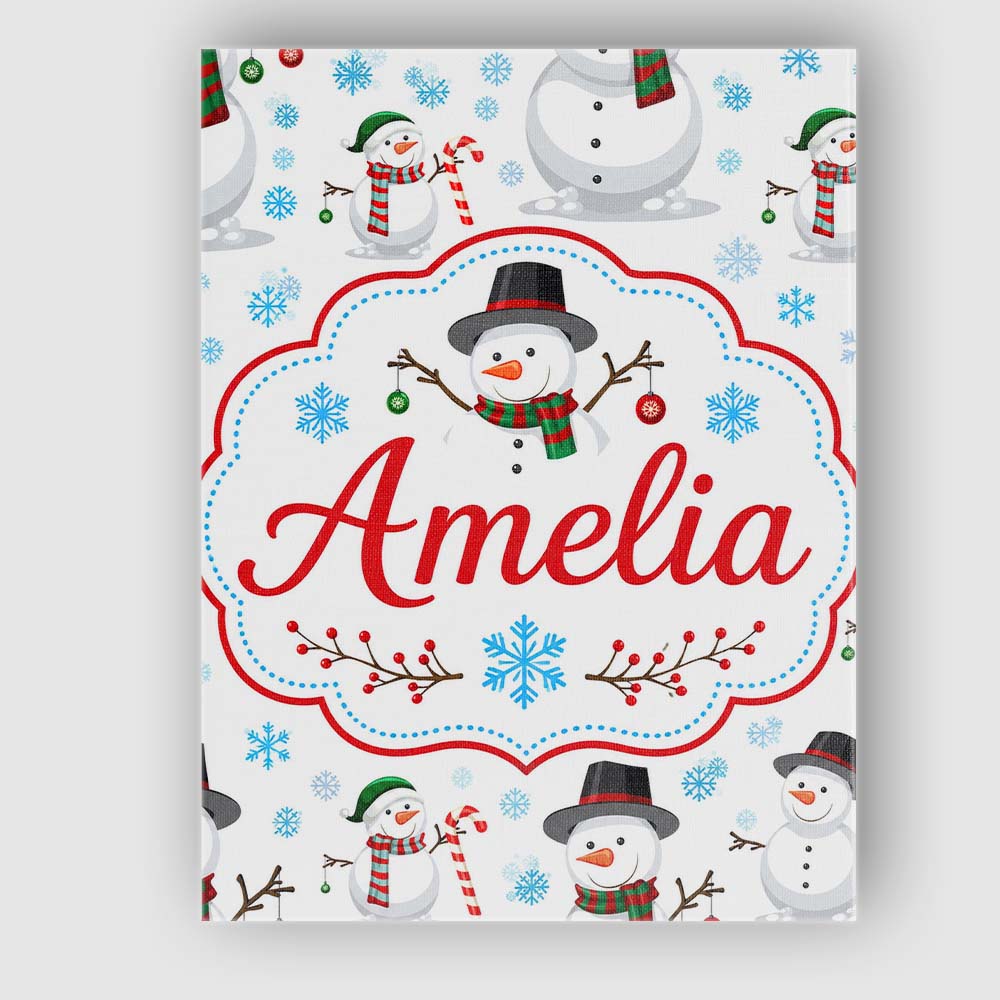 Personalised Name Cute Snowman Winter Scarf Custom Bespoke Interior Contemporary Canvas Wall Art Print Decor Picture Ready to Hang