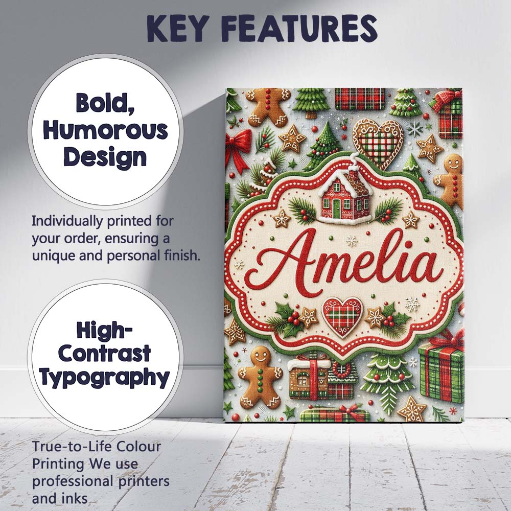 Personalised Name Festive Christmas Gingerbread House Cookies Premium Decorative Design Canvas Wall Art Print Decor Picture Ready to Hang