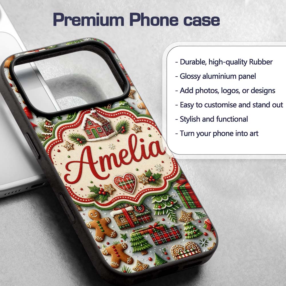 Festive Christmas Gingerbread House Cookies Trees Custom Name Protective Phone Case Mobile Cover Durable Everyday Smartphone Shock Resistant